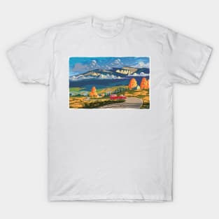 Vintage travel camper country landscape poster T-Shirt